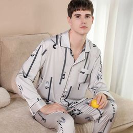 Men's Sleepwear Trendyol Print Silk Pyjamas Men's Pijama Sets Spring Summer Thin Satin Long Sleeve Sleep Tops Elastic Waist Soft Pyjama for Men T221103