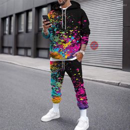 Men's Hoodies Autumn Winter Athletic Sets Men Tracksuit Sportswear Long-Sleeve Sweatshirt Sweatpants Clothing 3D Splash Ink Print