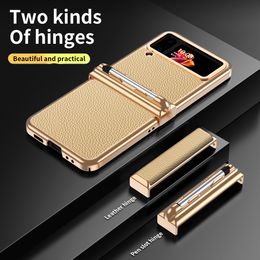 Electroplating Phone Cases for Samsung galaxy Z flip 3 4 5G with Hinge pen slot Leather Protective Shockproof Cover