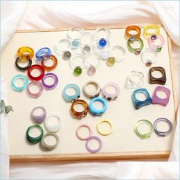 Cluster Rings Cluster Rings 2022 Transparent Resin Acrylic For Women Colourf Rhinestone Geometric Square Round Finger Ring Jewellery P Dhtkf
