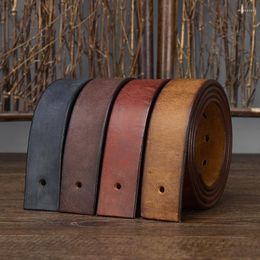 Belts 3.8cm Width Mens Geniune Cow Leather Belt Without Buckle Vintage Retro Style Top Quality With Holes Thick G860