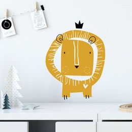 Wall Stickers Cartoon Graffiti Yellow Lion With Crown For Kids Room Baby Nursery Decals PVC DIY Hand Paint Style