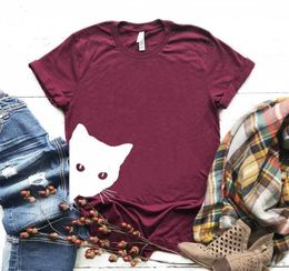 Cat Looking Peeking T Shirts Women Casual Hipster Funny T-shirt For Lady Yong Girl