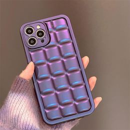 Purple 3D Plating Phone Cases Block Designers INS For iPhone 14 Pro Max Plus iPhone14 13 12 11 X XR XS TPU Shockproof Camera Lens Protective Soft Cover