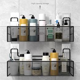 Bathroom Shelves Black Wall-Mounted Shelf Shower Shampoo Rack Kitchen Condiment Storage Basket Toilet Soap Holder Organiser 221102