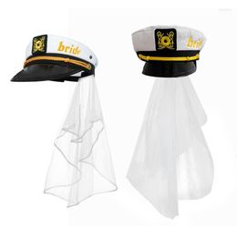 Berets Sailor Captain Hat Veil Nautical Bachelorette Party Bridal Cap With Embroidery Beach Ocean Boat Bride Gift
