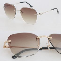 NEW Sell Rimless Fashion Large Square Sunglasses Woman Metal Luxury Diamond Cut glasses Designer Vintage Eyeglasses Male and Female 00500 Sunglass Size 61-20-140MM