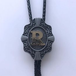Bow Ties Vintage Style Initial Letter R Western Wedding Bolo Tie Neck Leather Necklace