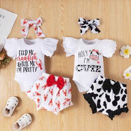 Clothing Sets 0-24M Born Baby Girls Summer Clothes Short Sleeve Romper Tops Print Ruffled Shorts Headband 3 Pcs Outfits Set Infant
