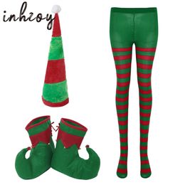 Sexy Set Elf Hat Shoes Covers Striped Socks Felt Set Adults Christmas Costume Accessories Green/Red T221103