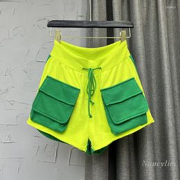 Women's Shorts Korean-Style Green For Women Summer 2022 Contrast Color Pocket Stitching Casual Overalls Loose Sweatpants Sports