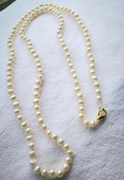 Choker 30'' 80cm 5-6mm Bright White Pearl Handmade Necklace Gold Clasp Natural Freshwater Women Jewellery 160cm