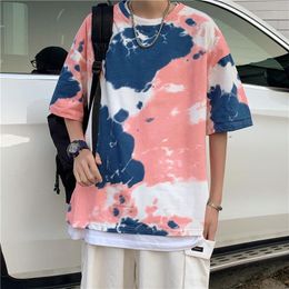 Men's T Shirts Summer Tie-dye T-shirt Men's Casual Camouflage Shirt Men Streetwear Korean Loose Hip-hop Short-sleeved Tshirt Mens Tops