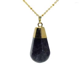 Pendant Necklaces 1 Pc Polish Raw Natural Purple Crystal Quartz Necklace Marble Gem Stone Gold Point For Men