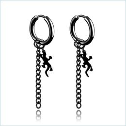 Stud Stud 1 Pair 2Pc Titanium Steel Gecko Shape Tassel Earrings For Women Men Hip Hop Jewellery Black Sier Drop Delivery Dhpnt