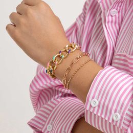 Jewelry Overlay Metal Colorful Oil dripping Coarse Chain Handwear Versatile Geometric Ball Bracelet