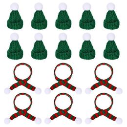 Christmas Decorations 20pcs Mini Santa Hats Scarf Wine Bottle Decors Tiny Scarves Craft Cap Small Doll Plant Decor 1104