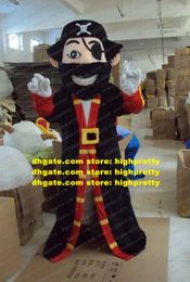 Black Pirate Corsair Mascot Costume Mascotte With Black Long Gown Cartoon Character Adult Size Fancy Dress No.105