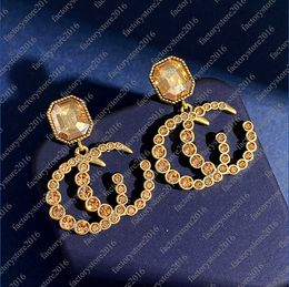 womens luxury retro vintage letters stud earrings G brand designer Colourful diamond crystal dangle earring ear rings earings wedding Jewellery gift A