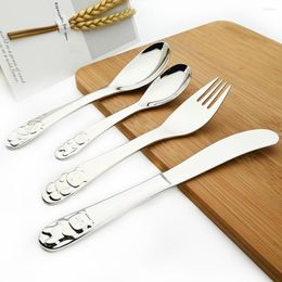 Dinnerware Sets Set Cutlery Spoon Fork Knife 304 Stainless Steel Kids Learning Eating Habit Children Tableware Panda Cartoon Pattern