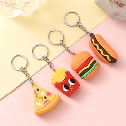 Keychains 20PCS/Lot Creative Simulation Food Keychain Pendant PVC Soft Glue Burger French Fries Pizza Dog Toy Key Chain Gift