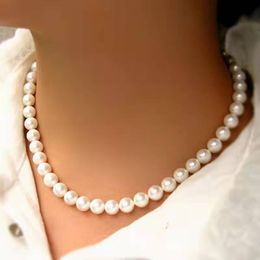 White Pearl Chokers Necklace For Women Men Wedding Banquet Necklaces Vintage 8mm Bead Hanmade Jewellery