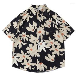 Men's Casual Shirts 2022 Print Floral Hawaii Vacation Beach Wear Men Hip Hop Half Sleeve Tops Elastic Waist Shorts Summer Clothes