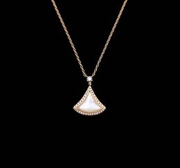 Luxury quality Charm fan shape pendant necklace with diamond and nature shell beads have box stamp PS4371A