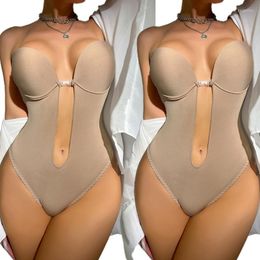 Women's Shapers Women's Backless Shapewear Deep V-Neck Body Shaper U Plunge Thong Low Back Body-Bra For Wedding Dress Party