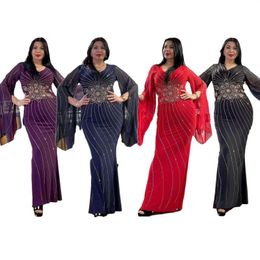 Casual Dresses 2022 Arrival Muslim Robe Mandala Flower Rhinestone Dress Plus Size Skirt Party Abayas For Women Dubai Kaftan