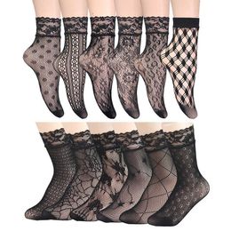 Socks Hosiery Lovely elegant women girls summer fashion sexy lady soft black lace pleated short lace mesh ankle ultrathin socks P230516