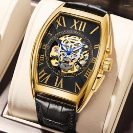 Wristwatches Luxury Watch Men Square Skeleton Dial Automatic Mechanical Watches Waterproof Rectangle Men's Relogio Masculino