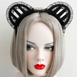 Black Cat Ear Lace Headband Girls Sexy Three-Dimensional Ears Lace Headbands Halloween Jewelry for Ladies