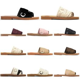 Women Sandals Shoes Woody flat Slippers Designer Slides cross woven Summer Rubber Sandales Beach Sliders Woven Peep Toe Casual Letter