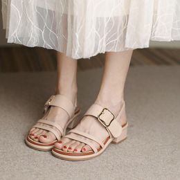 Sandals Women's Summer Shoes For Women Block Heel 4cm Sandalette Femme Leather Office Wear Formal Heels Elegant Comfy