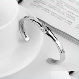 Bangle Bangle Vintage Opening Adjustable Couples Handshake Bracelet For Women Men Fashion Retro Charming Wedding Je G0F9 Drop Delive Dh0Yr