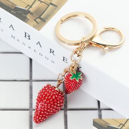 Keychains Lanyards 1Pc Stberry Metal Key Chain Fashion Rhinestone Ring Handbag Pendant Lover Gifts Portable Personalised Mtifuncti Dhhda