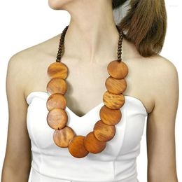 Pendant Necklaces Bohemian Brown Big Woods Necklace Ethnic Style Long Beads Chain Handmade Jewelry Wooden Collier UKEN