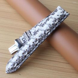Watch Bands Special Snake Leather Watchbands Strap White With Black Mixed Color Watches Accessories Silver Metal Buckle 20mm 22mm Men's
