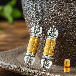Pendant Necklaces Stainless Steel Diamond Inlaid Shurangama MANTRA Pestle Scripture Barrel Amulet Jewelry