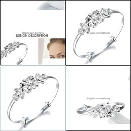 Bangle Bangle Customised Pl Push Bracelet Plated Crystal Flower Jewellery For Women Cubic Zircon Design Drop Delivery Bracelets Dhmlw