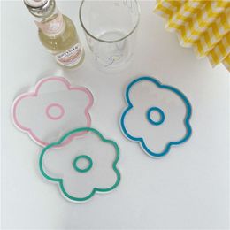 Table Mats 1PC Cute Flower Coffee Cup Acrylic Bloom Heat Insulation Mat For Tea Milk Mugs Home Decor Placemats