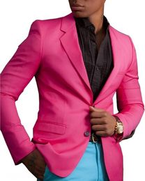 Fashionable Rose red Groom Tuxedos Men Wedding Dress Notch Lapel Men Blazer Prom Dinner/Darty Suit