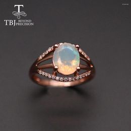 Cluster Rings TBJ Oval 8 10mm 2.5ct Natural Ethiopia Opal Ring Real Colourful Gemstone Fine Jewellery 925 Sterling Silver For Women Daily Wear