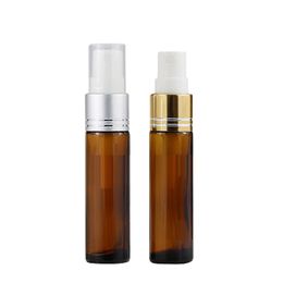 10ml Empty Clear Cosmetic Atomizer Sample Bottle Gold Silver Collar Spray Pump Portable Brown Glass Perfume Packaging Refillable Vials