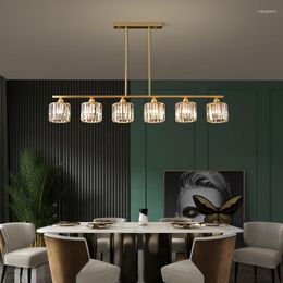 Pendant Lamps Strip Restaurant All Copper Lamp Luxury Crystal Ceiling Chandelier Modern Simple Villa Dining Table Bar Gold