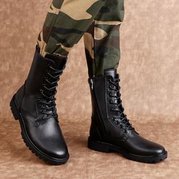 Boots Winter US Combat Military Plus Velvet Men Genuine Leather Snow Side Zipper Motorcycle High