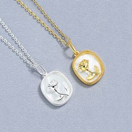 18K Plated Chain Necklaces Male Square Natural Shell Rose Pendant 100% 925 Sterling silver Jewellery for Women