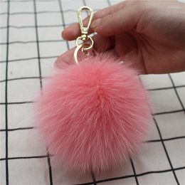 Keychains 11cm Fluffy Real Fur Ball Pom Poms Genuine Pompom High Quality Keychain Car Key Chain Metal Ring Pendant For Women
