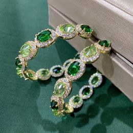 Hoop Earrings 2022 Women With Bling Green Zircon Elegant Luxury Yellow Gold Colour Earings Trendy Wedding Jewellery